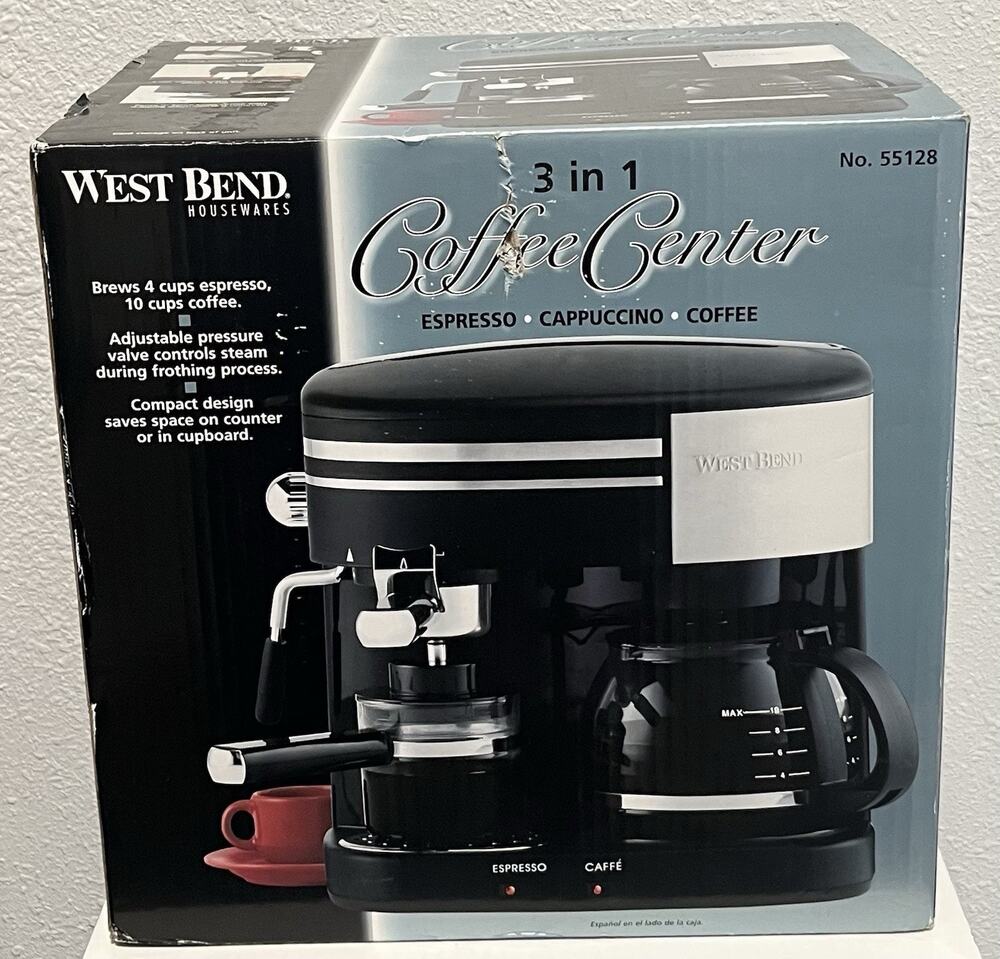West Bend 55128 3-in-1 Coffee Center Espresso Cappuccino Drip New In Box NIB